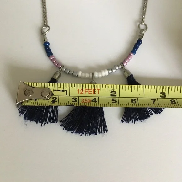 Navy Blue Tassel Beaded Necklace - Picture 6 of 7